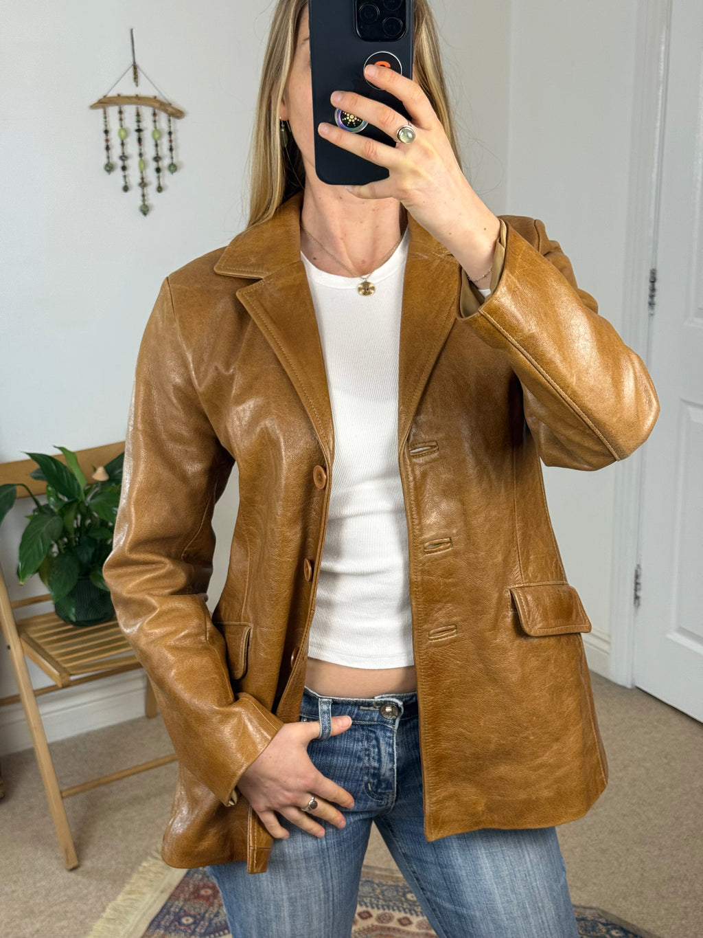 90's, Y2K Caramel Brown Vintage Leather Jacket