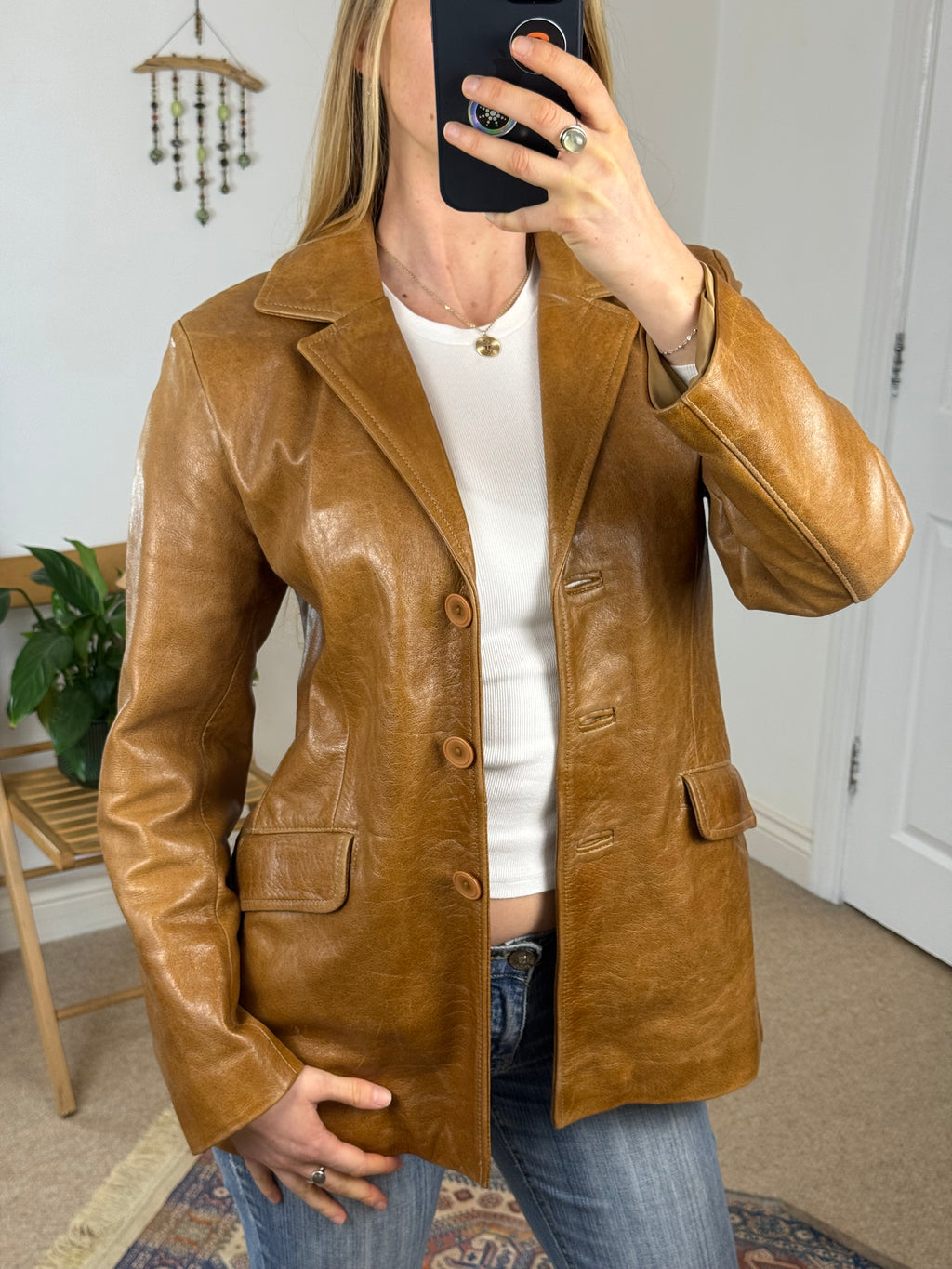 90's, Y2K Caramel Brown Vintage Leather Jacket