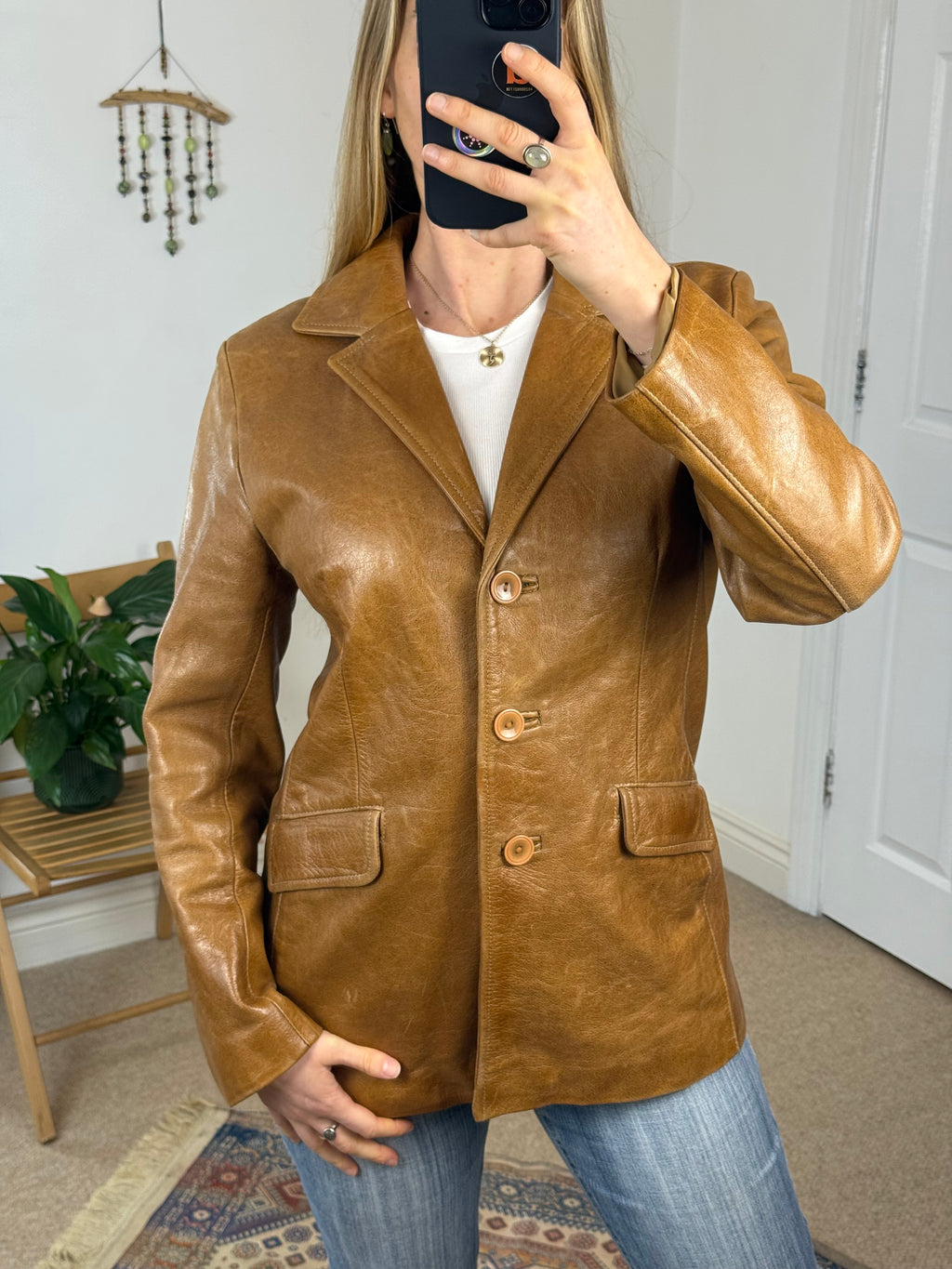 90's, Y2K Caramel Brown Vintage Leather Jacket