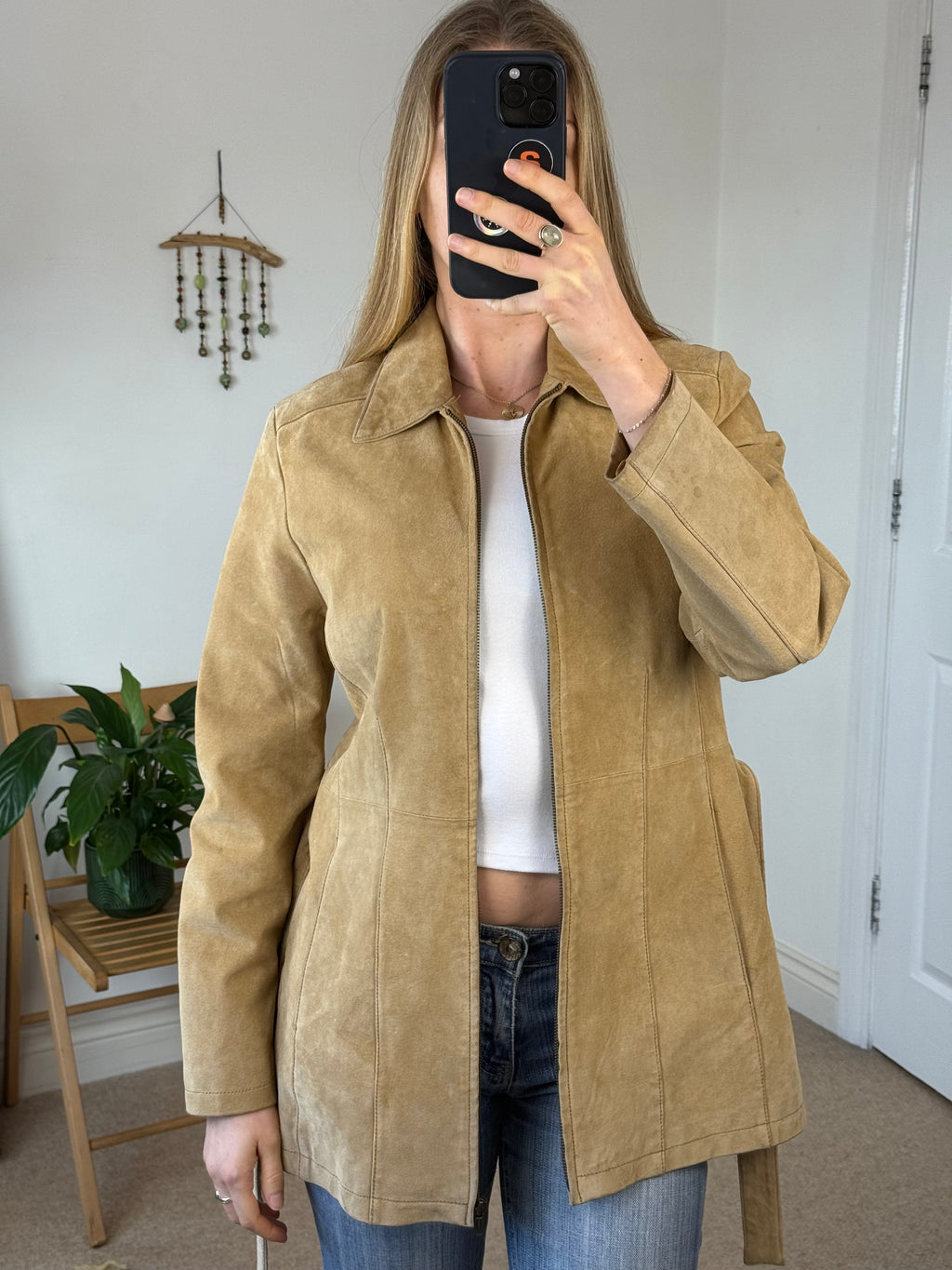 90's Y2K Beige Suede Vintage Leather Jacket