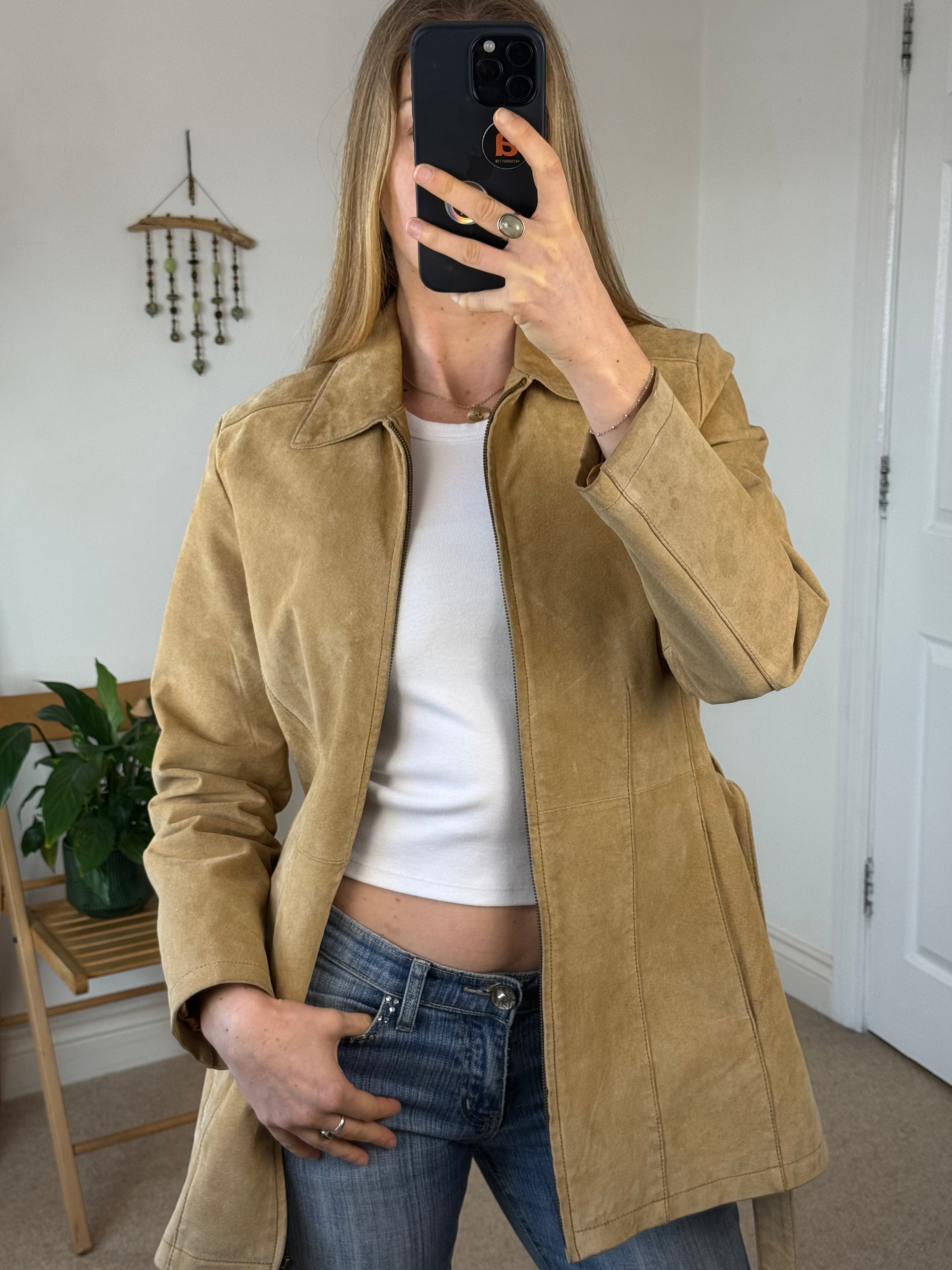 90's Y2K Beige Suede Vintage Leather Jacket