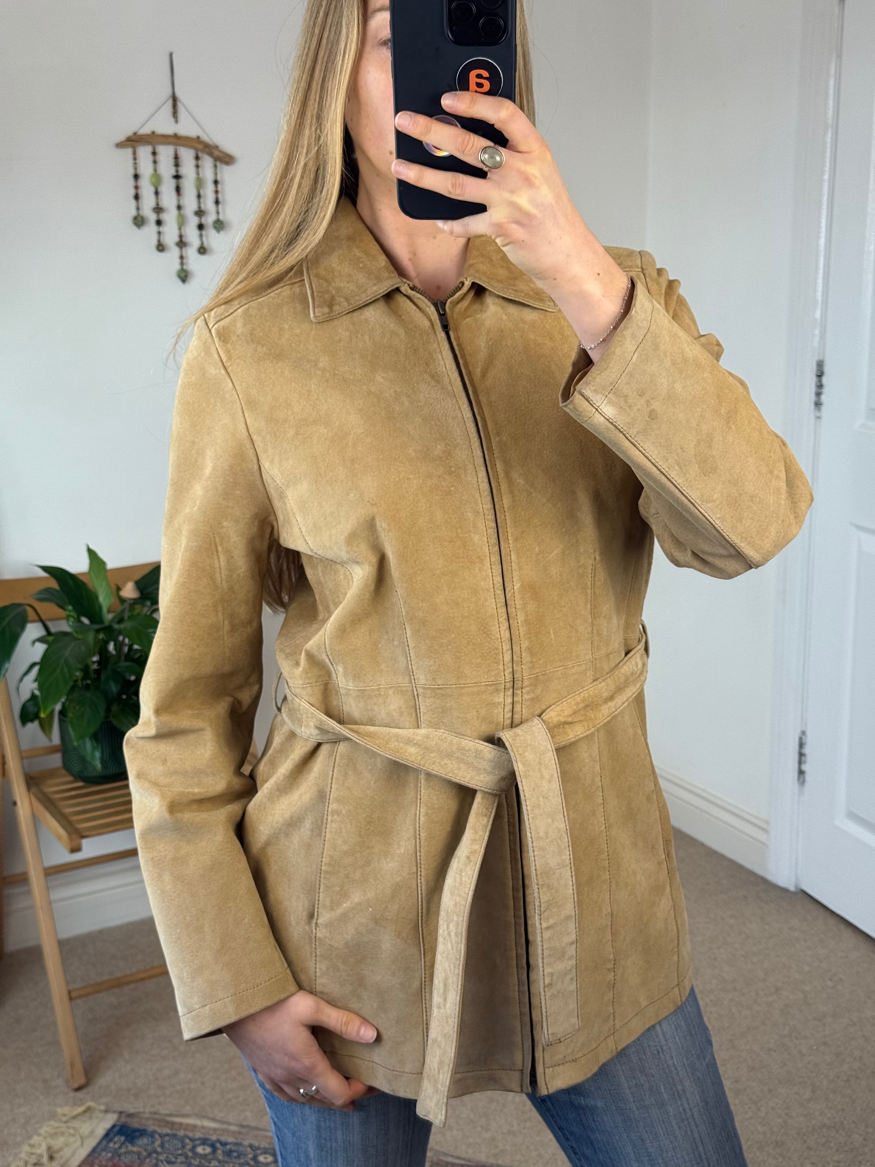 90's Y2K Beige Suede Vintage Leather Jacket