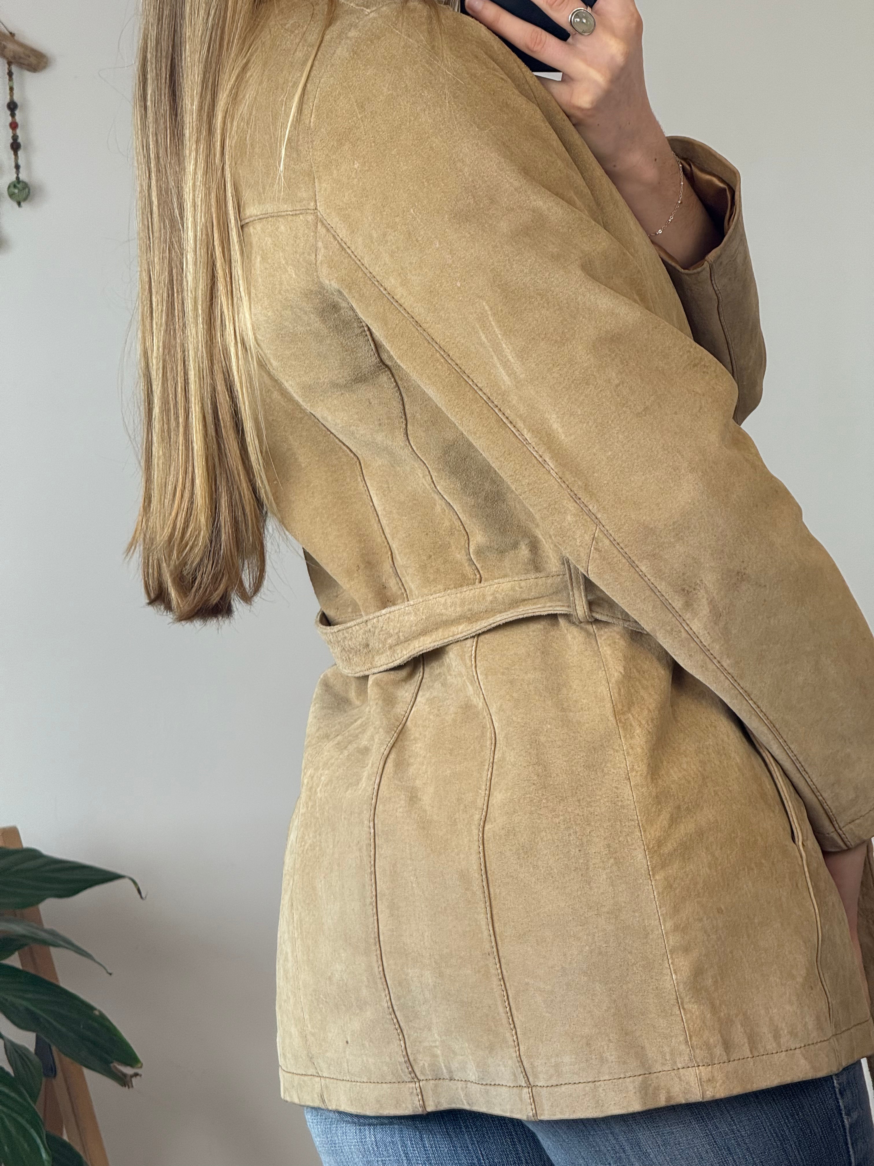 90's Y2K Beige Suede Vintage Leather Jacket