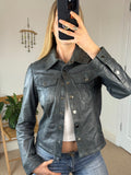 90's Y2K Smokey Blue Vintage Leather Jacket