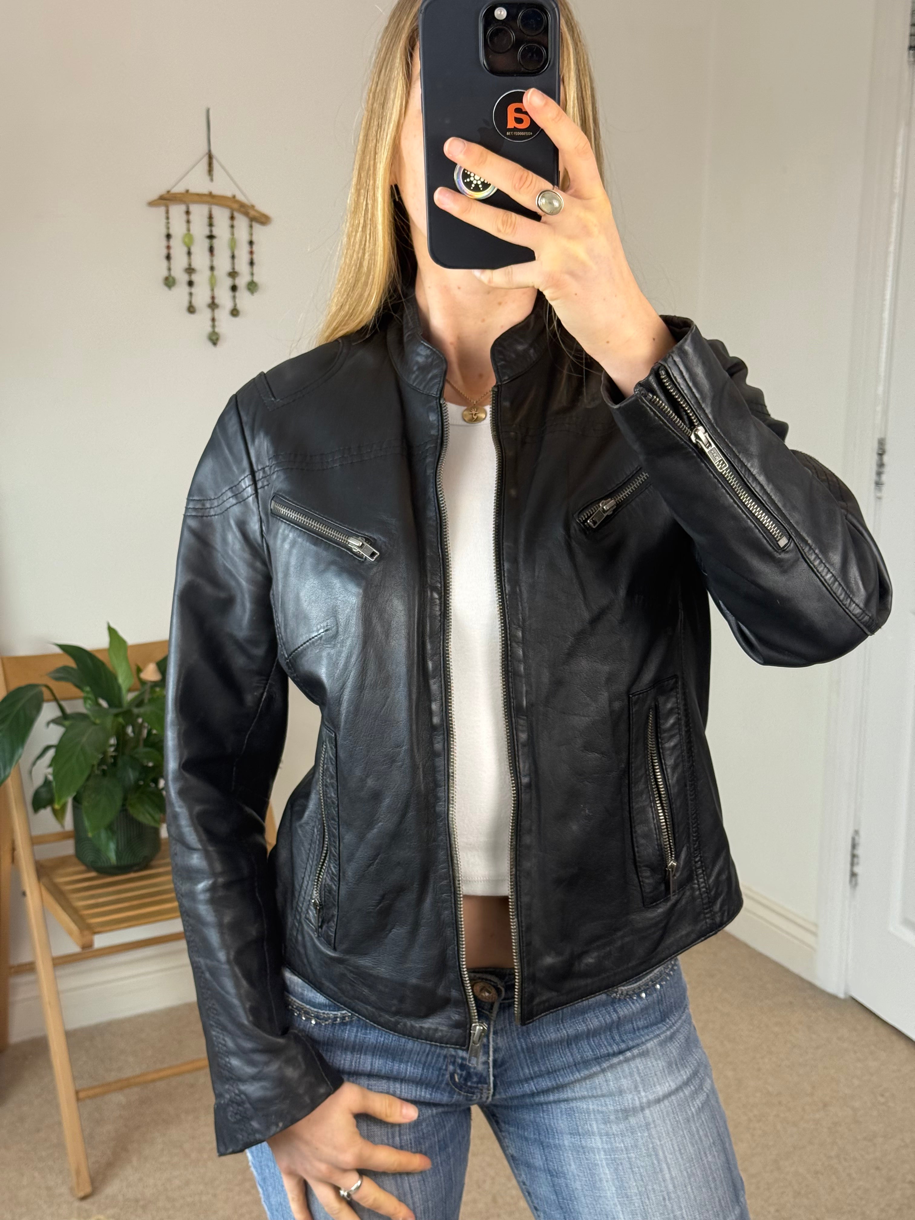 Biker Black Vintage Leather Jacket – Minimal Moto Chic