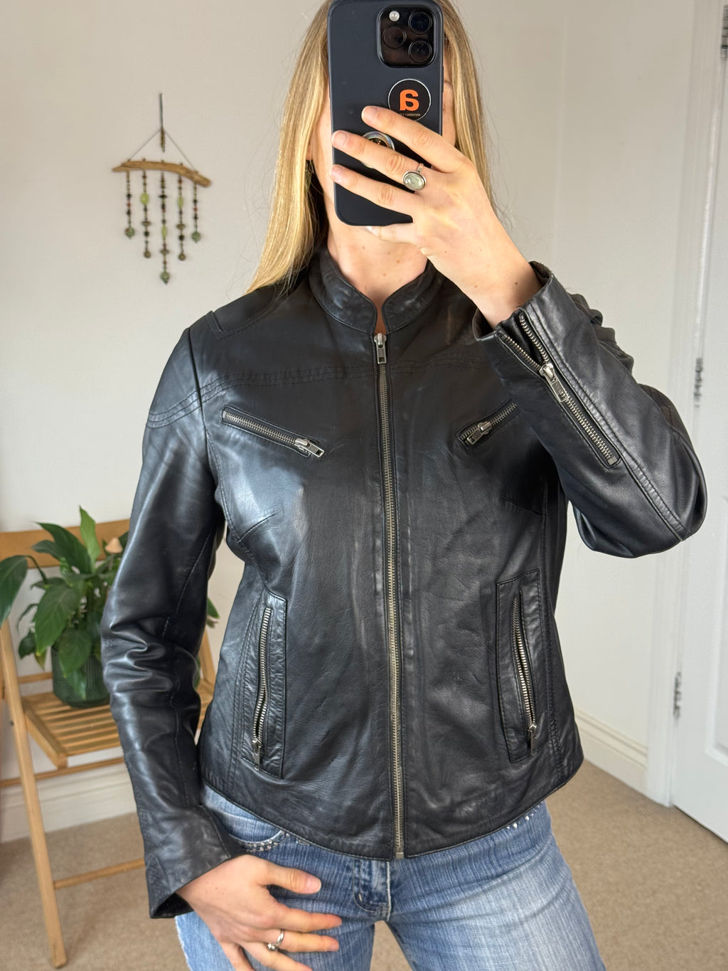 Biker Black Vintage Leather Jacket – Minimal Moto Chic