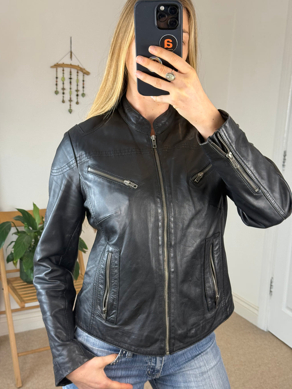 Biker Black Vintage Leather Jacket – Minimal Moto Chic