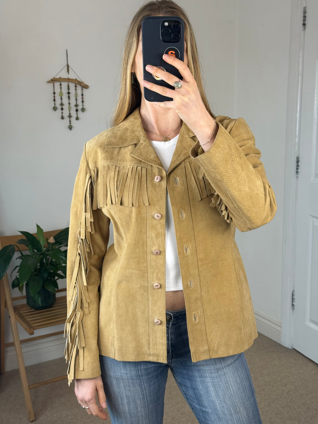 Suede Festival Vintage Leather Jacket in Tan – Western Boho Chic