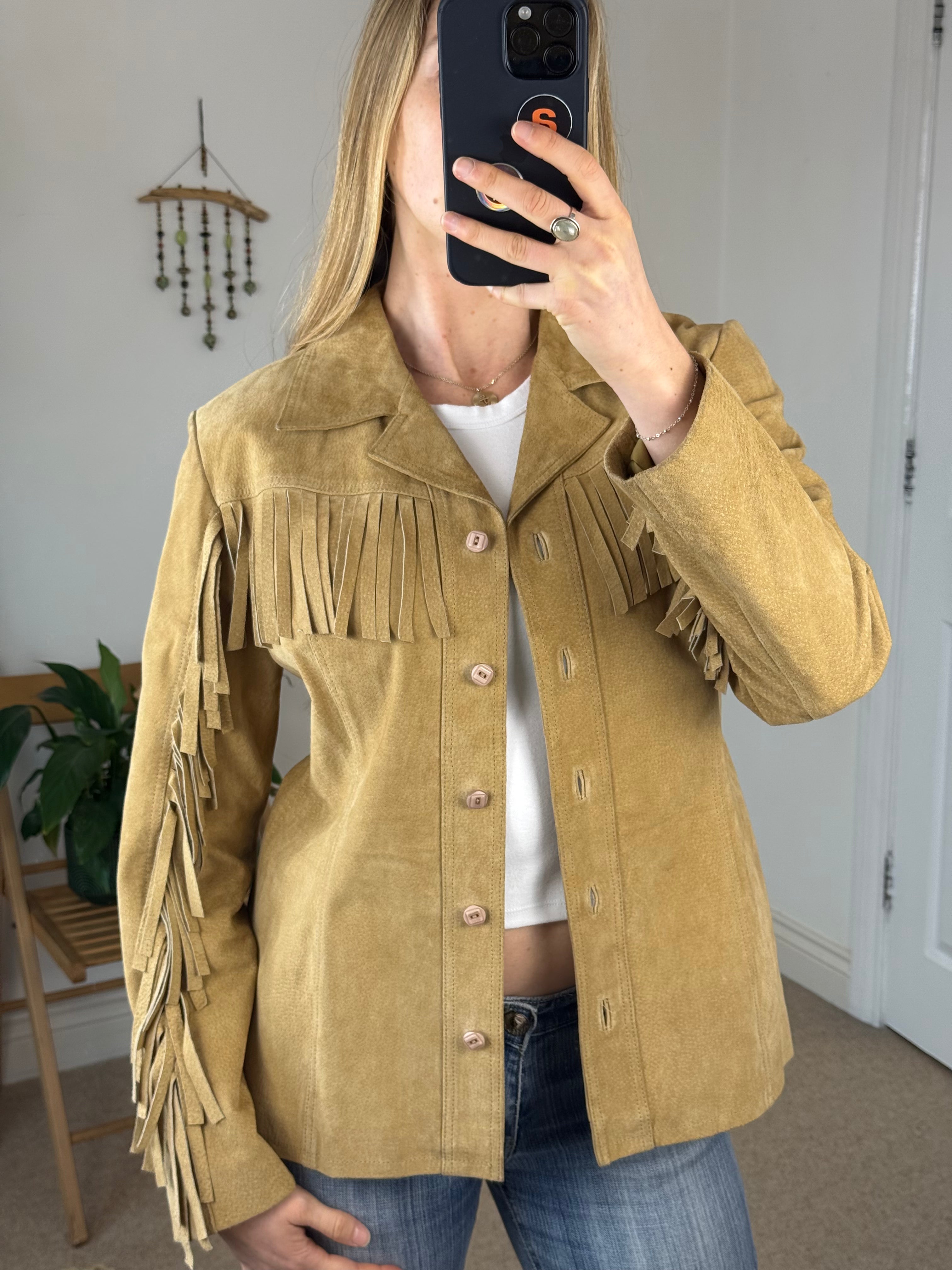 Suede Festival Vintage Leather Jacket in Tan – Western Boho Chic