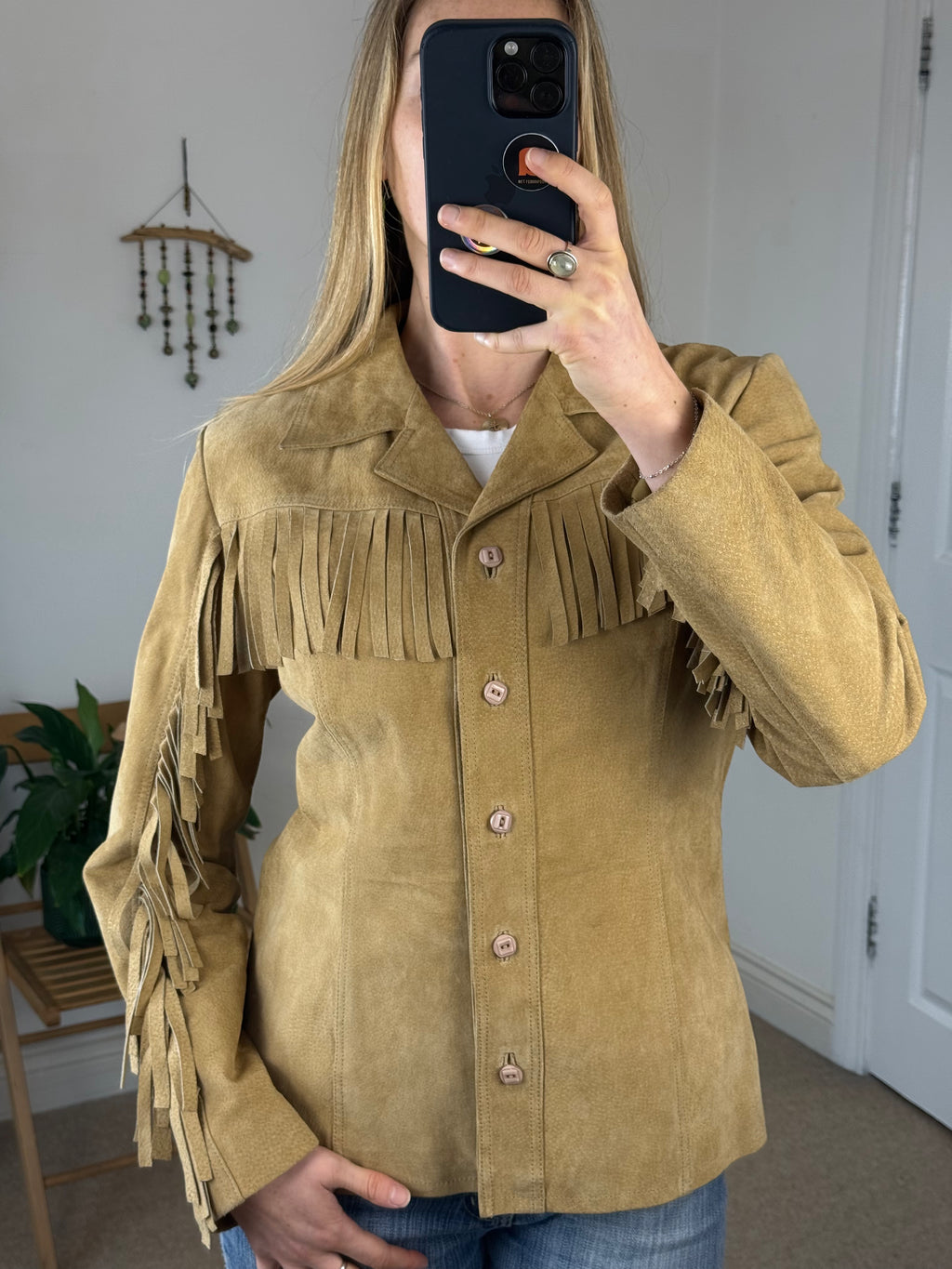 Suede Festival Vintage Leather Jacket in Tan – Western Boho Chic