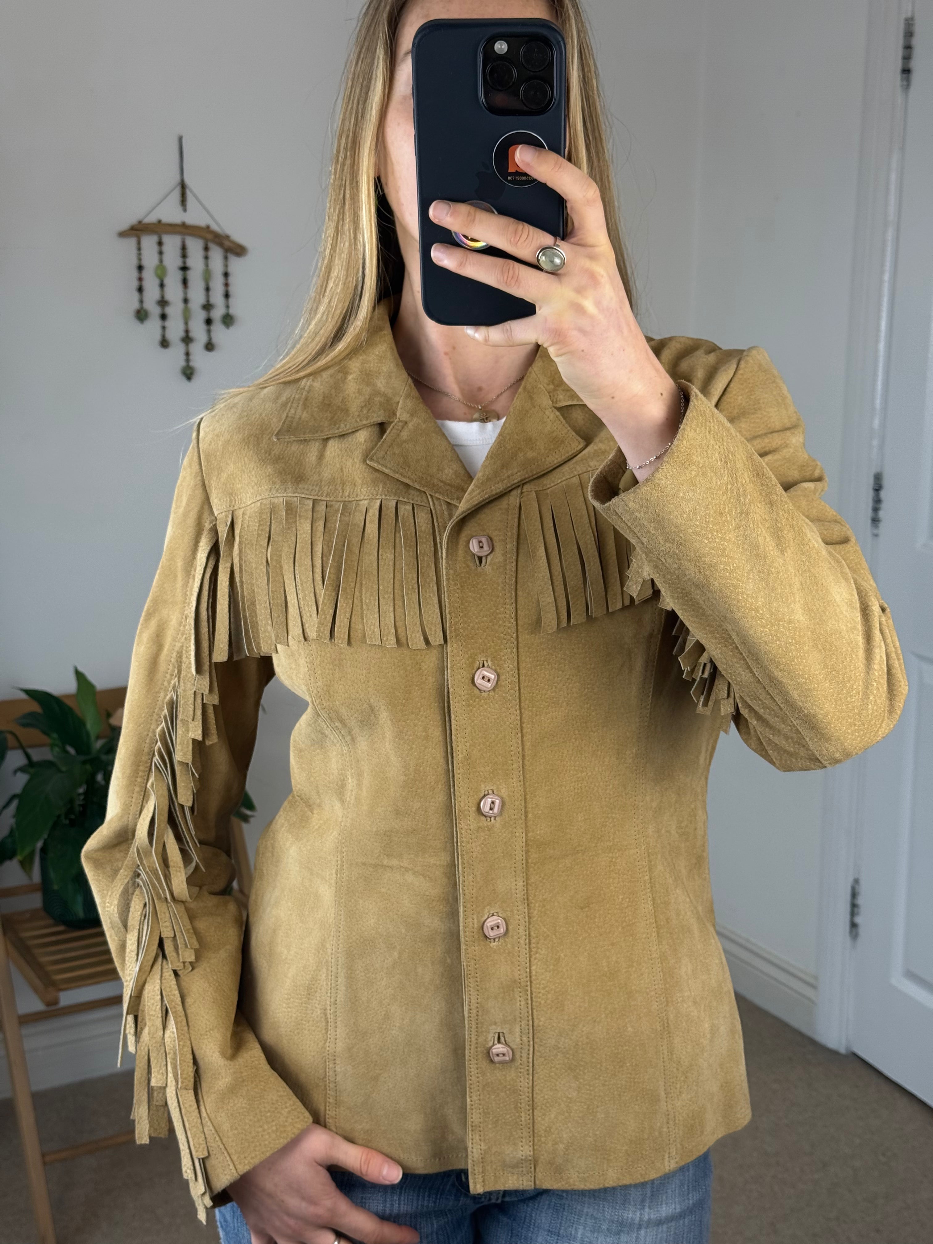 Suede Festival Vintage Leather Jacket in Tan – Western Boho Chic