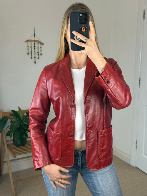 90's Y2K Red Racer Leather Jacket