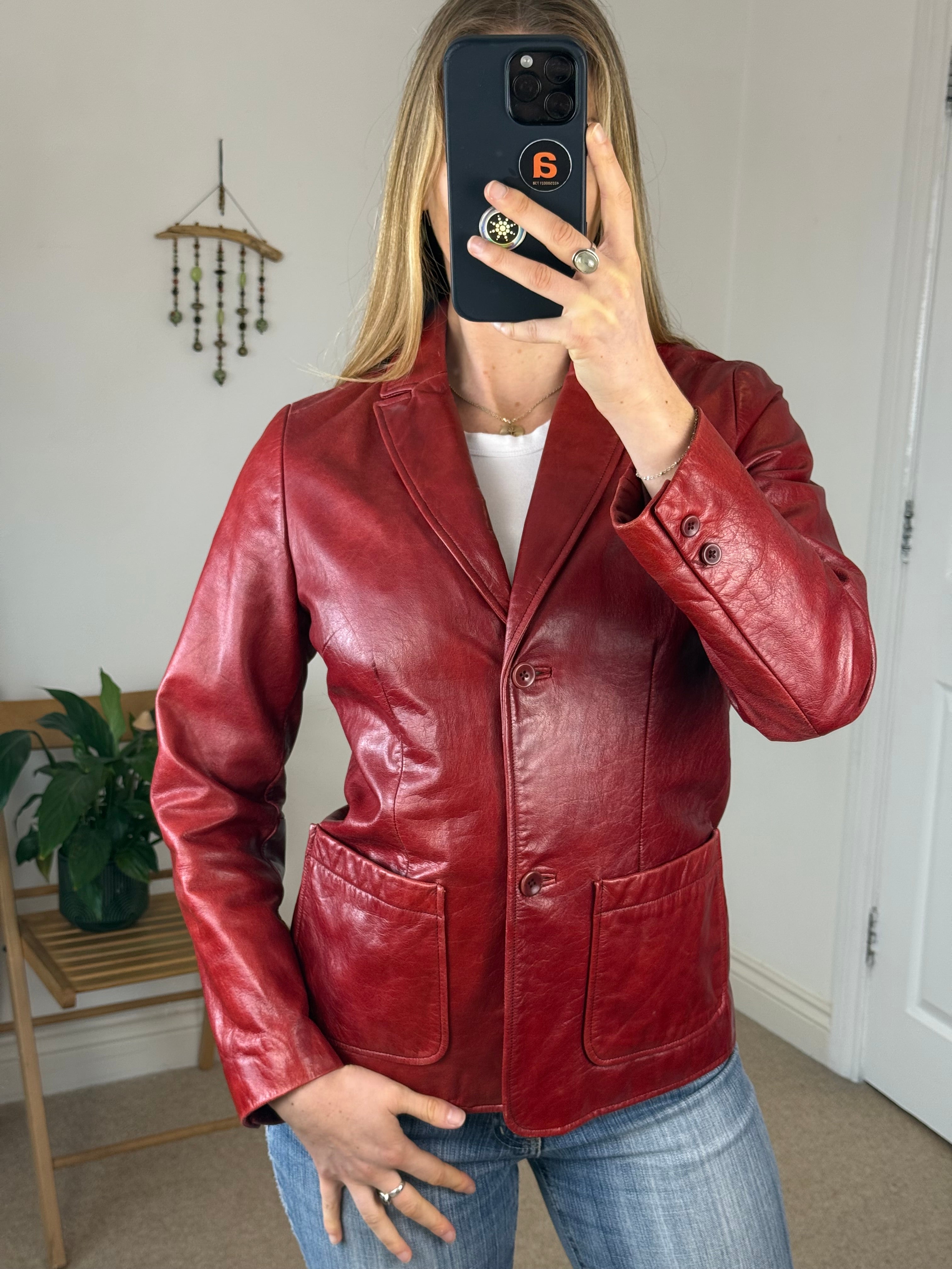 90's Y2K Red Racer Leather Jacket