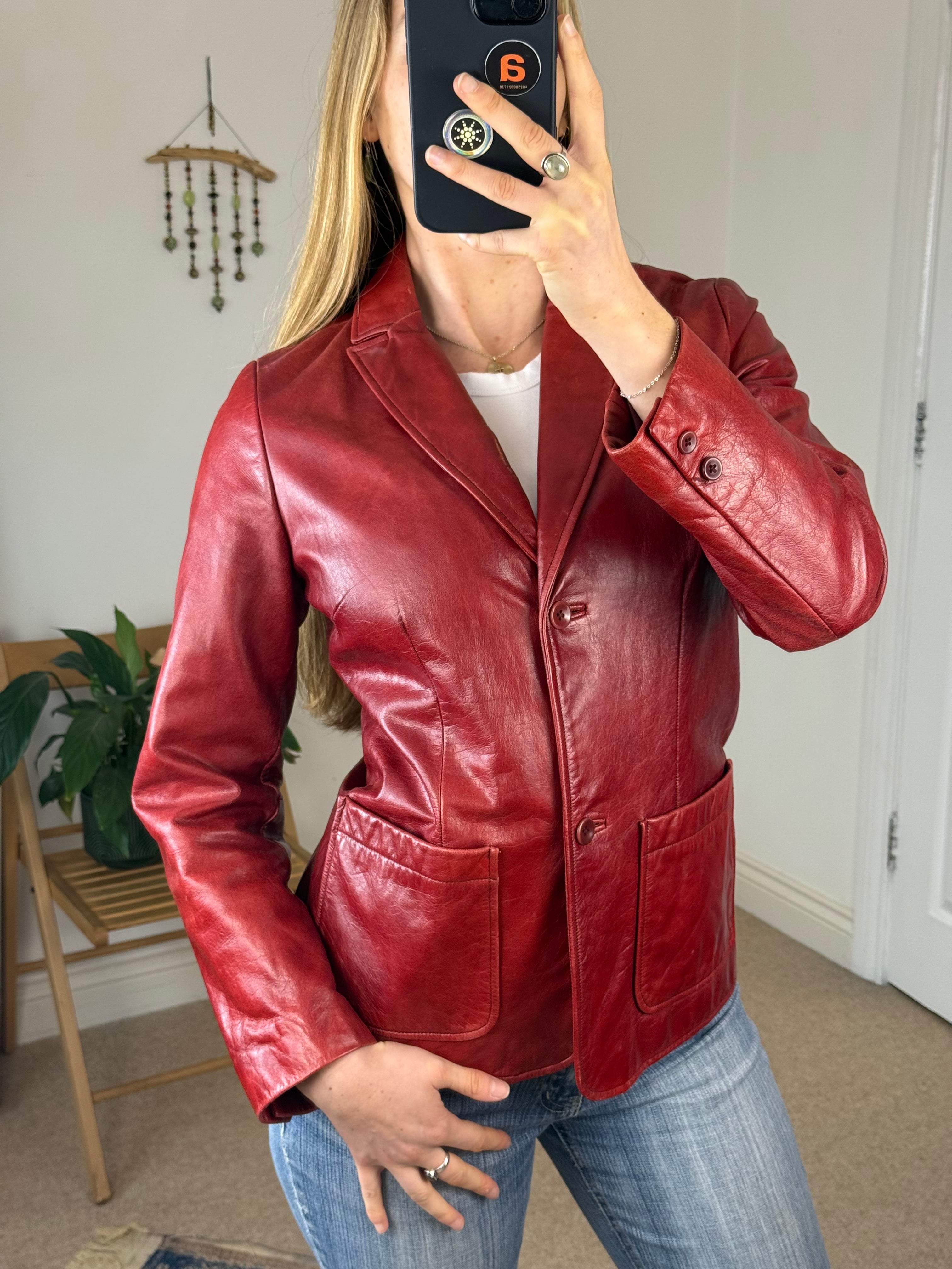 90's Y2K Red Racer Leather Jacket