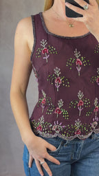 After Shock Y2K burgundy sequinned top (L)