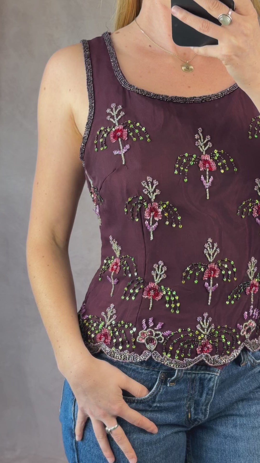 After Shock Y2K burgundy sequinned top (L)