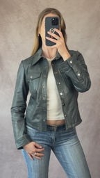 Vintage Y2K royal blue leather biker jacket (M)