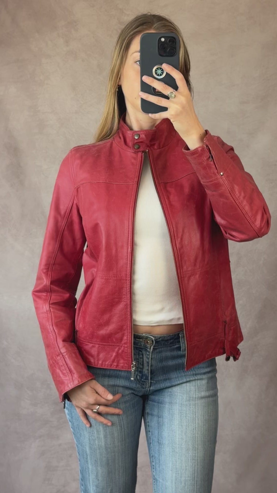 Vintage Y2K racer red leather jacket (L)