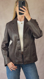 Y2K brown genuine leather jacket (L)