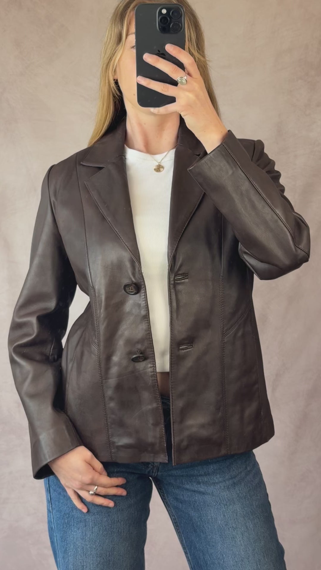 Y2K brown genuine leather jacket (L)