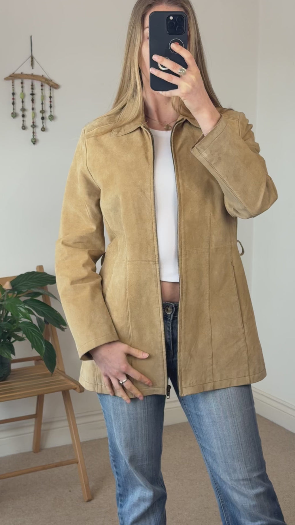 90's Y2K Beige Suede Vintage Leather Jacket