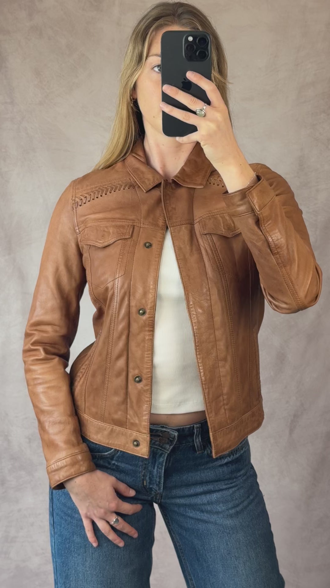 Brown western Y2K leather jacket (S)