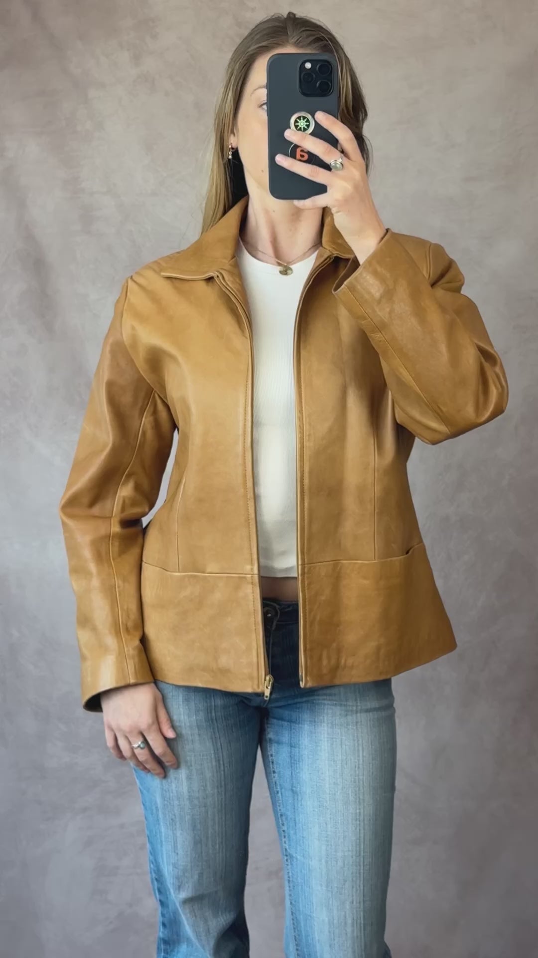 Vintage Y2K Italian tan leather biker jacket (XL)