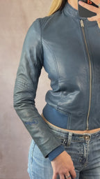 Vintage Y2K leather french bomber jacket (XS)