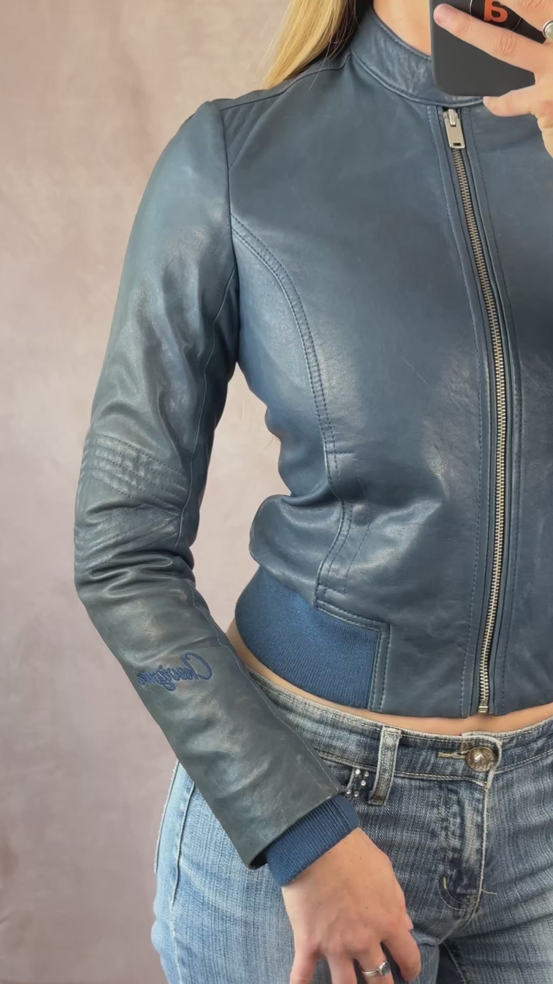 Vintage Y2K leather french bomber jacket (XS)