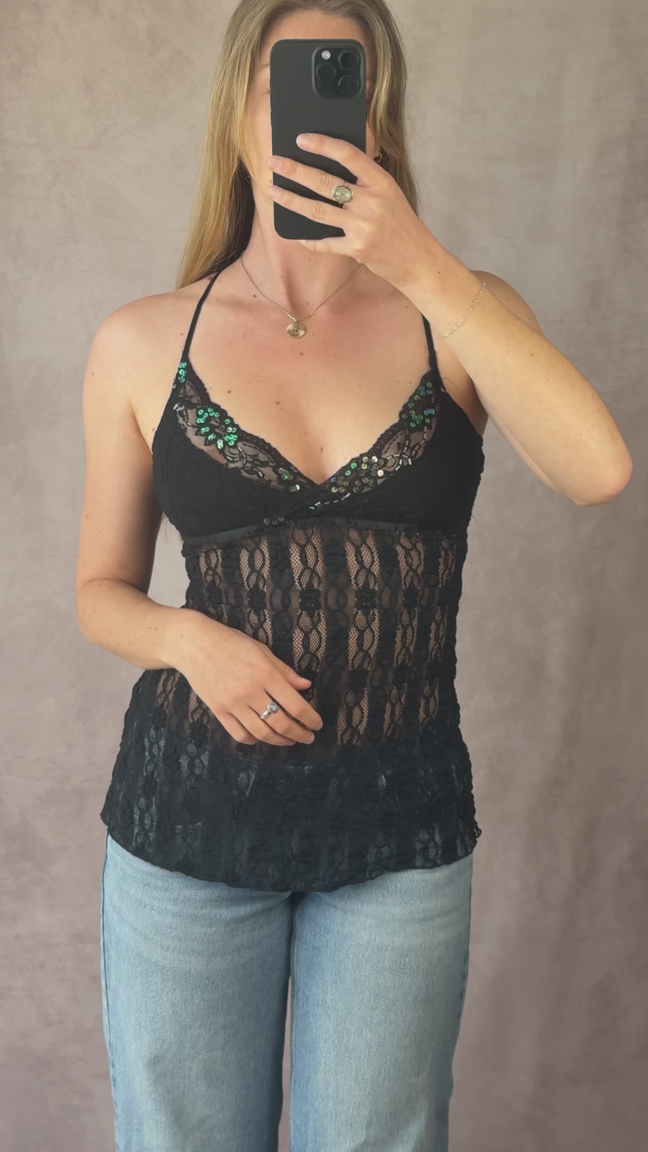 Y2K fairy whimsical black sequenced top (S)