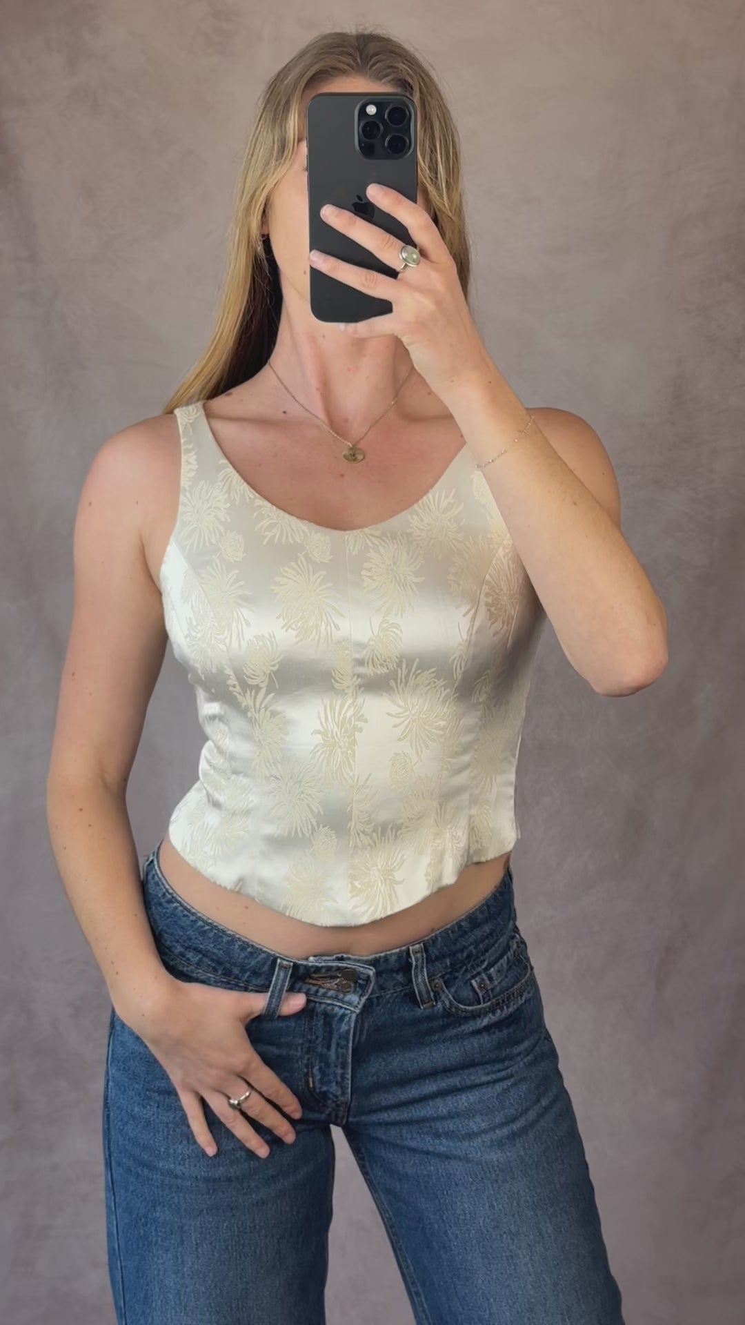 Vintage white / silver corset top (M).
