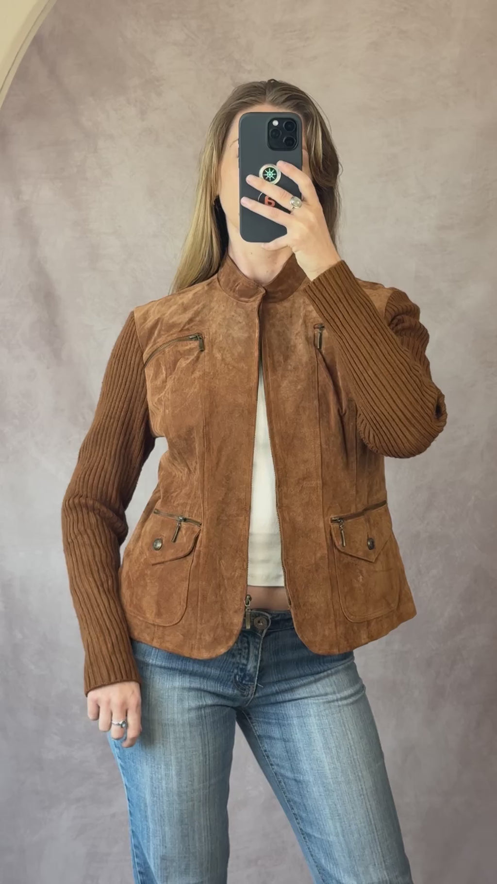 Vintage Y2K brown suede racer jacket (M)