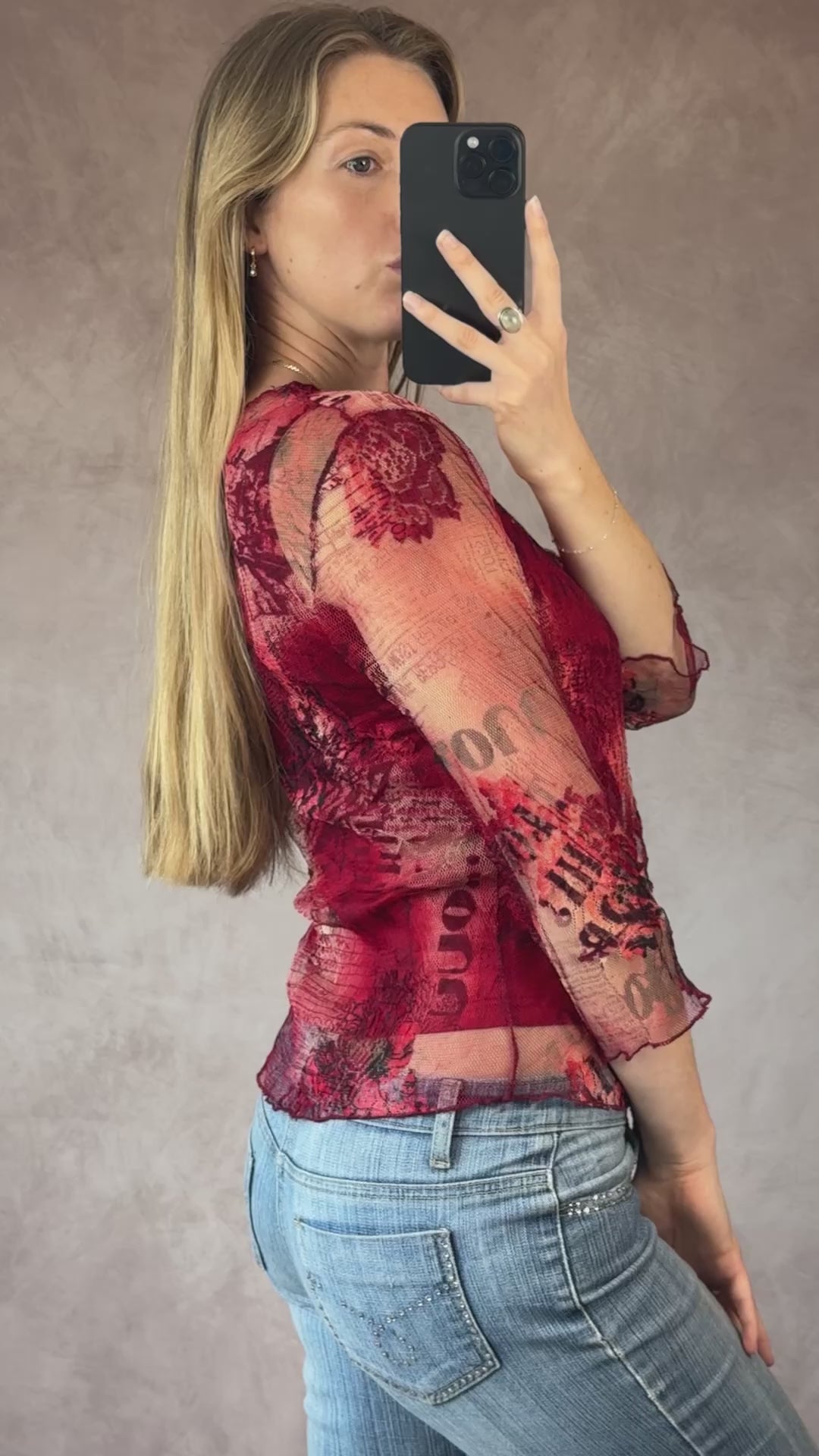 Y2K vintage mesh red top (S)