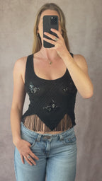 Y2K fairy whimsical black sequenced top (M)