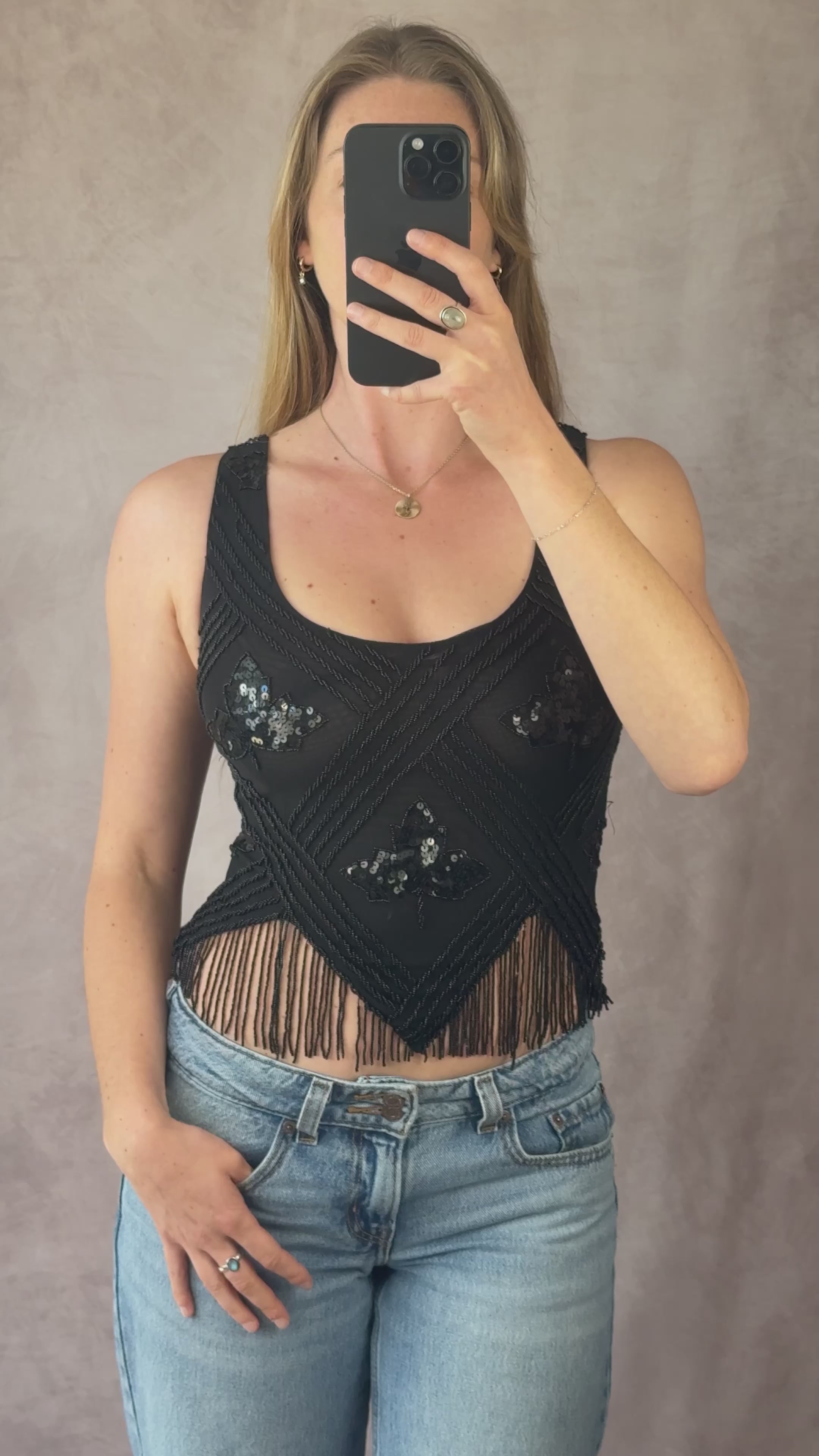 Y2K fairy whimsical black sequenced top (M)