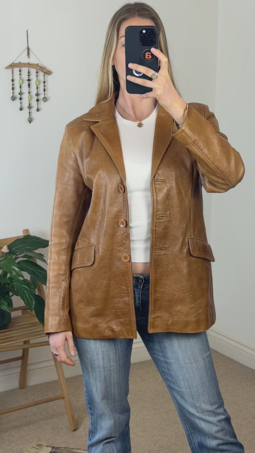 90's, Y2K Caramel Brown Vintage Leather Jacket