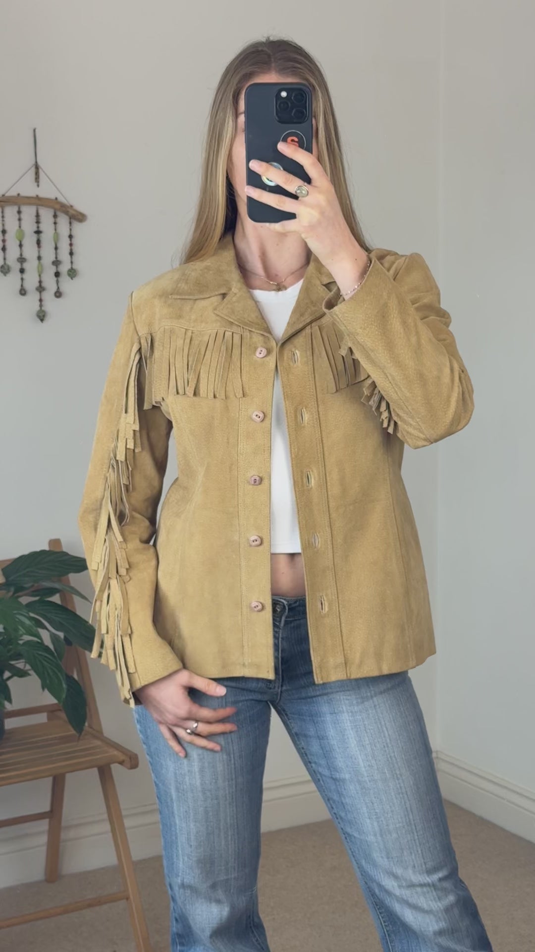 Suede Festival Vintage Leather Jacket in Tan – Western Boho Chic
