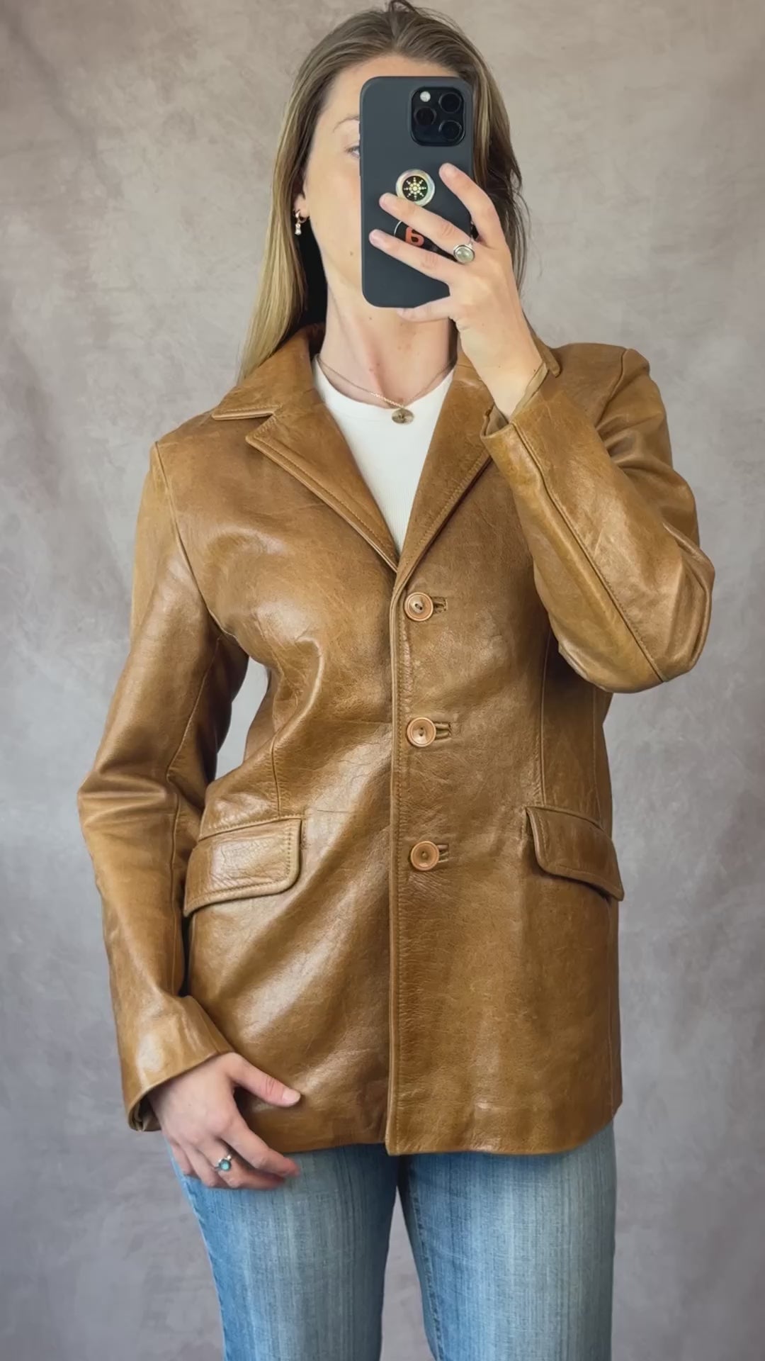 Vintage Y2K brown leather blazer jacket (L)