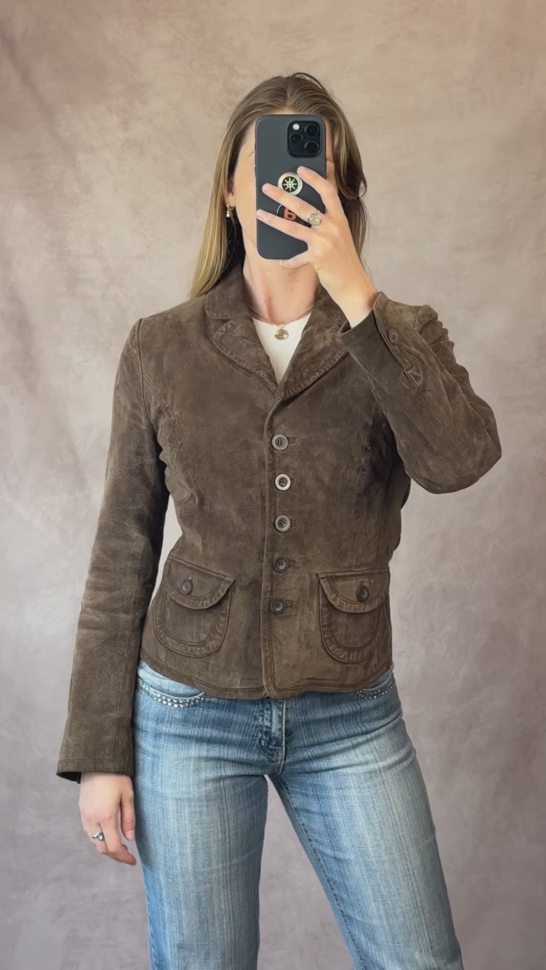 Vintage Y2K brown suede blazer jacket (M)