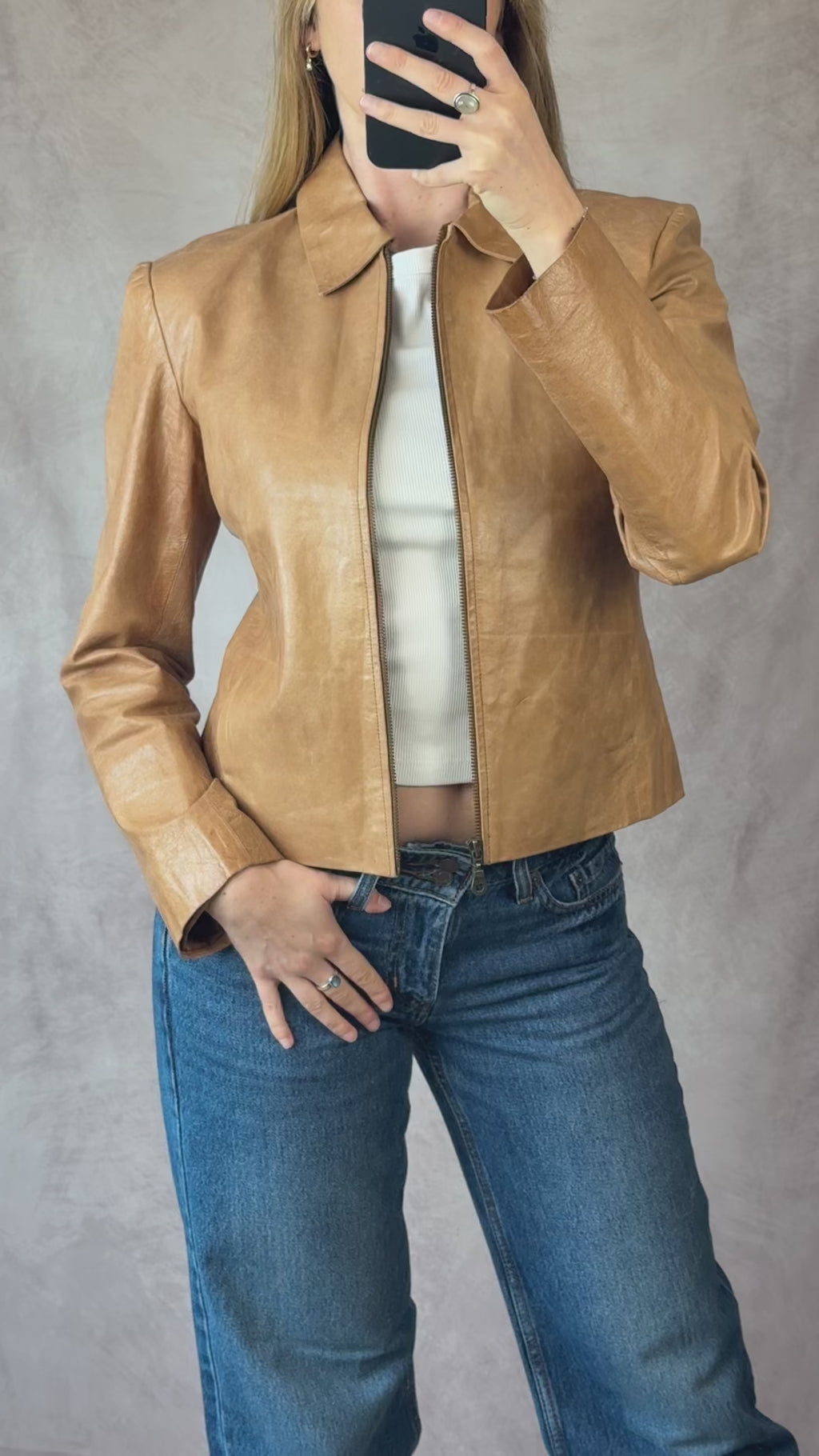 Vintage Y2K light tan leather jacket (S)