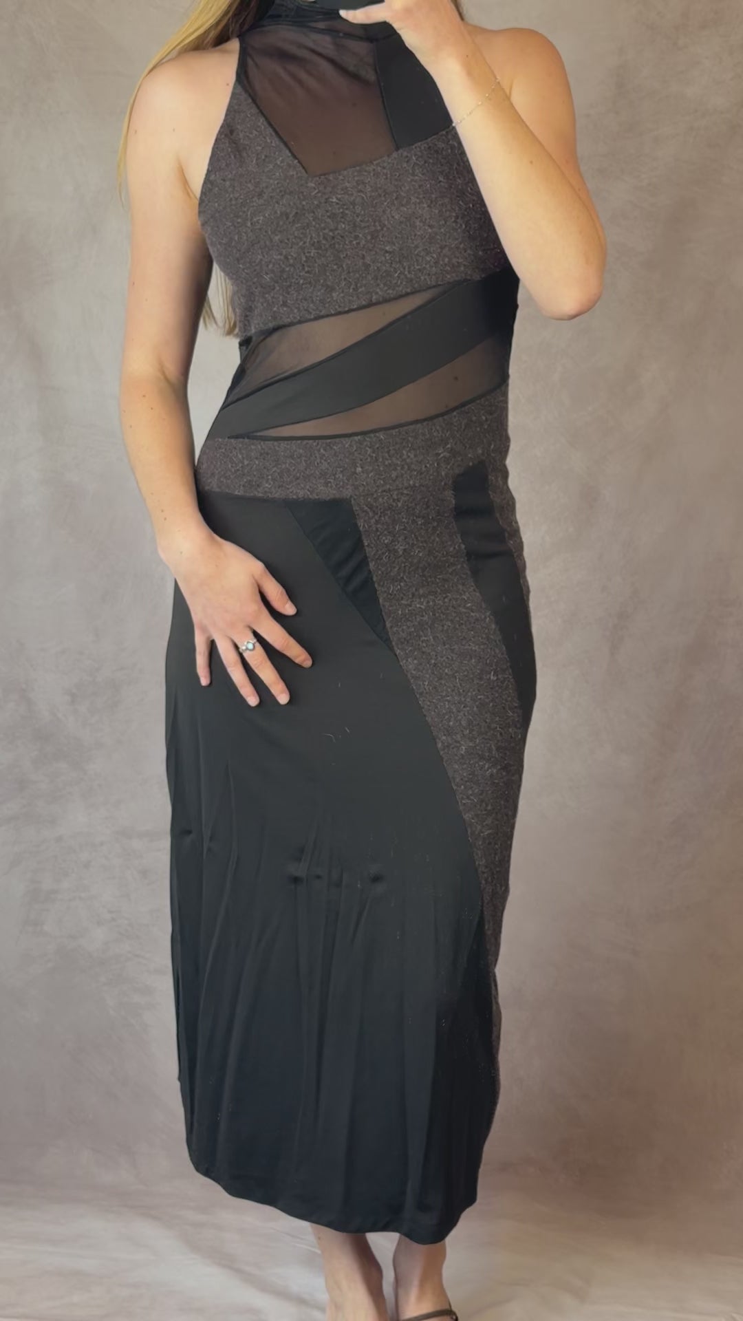 Y2K 90's mesh black & grey dress (S)