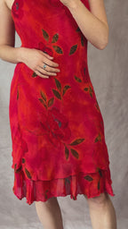 90's Y2K red vintage sequinned floral dress (M)