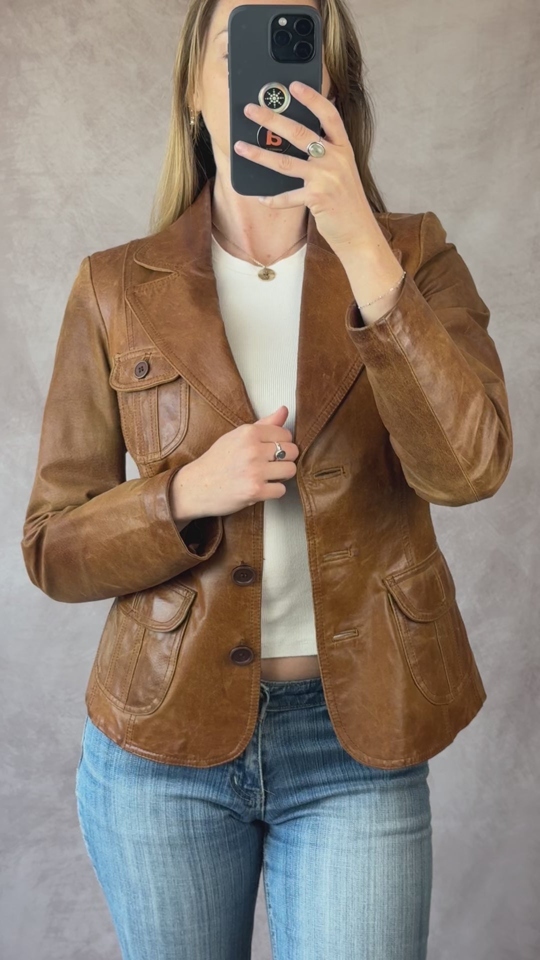 Vintage Y2K brown leather jacket (S)