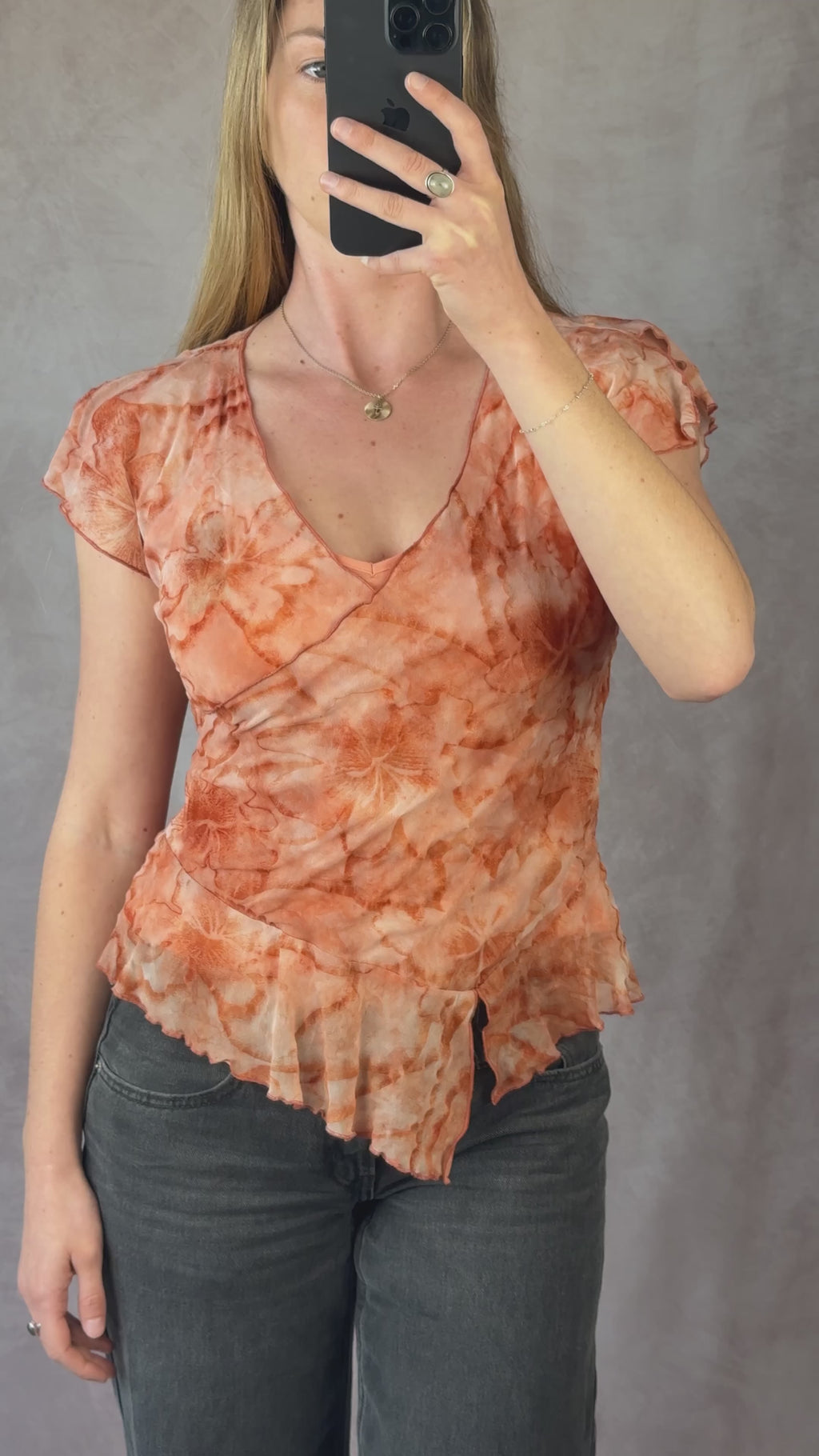 Y2K fairy whimsical orange tie-dye top (L)