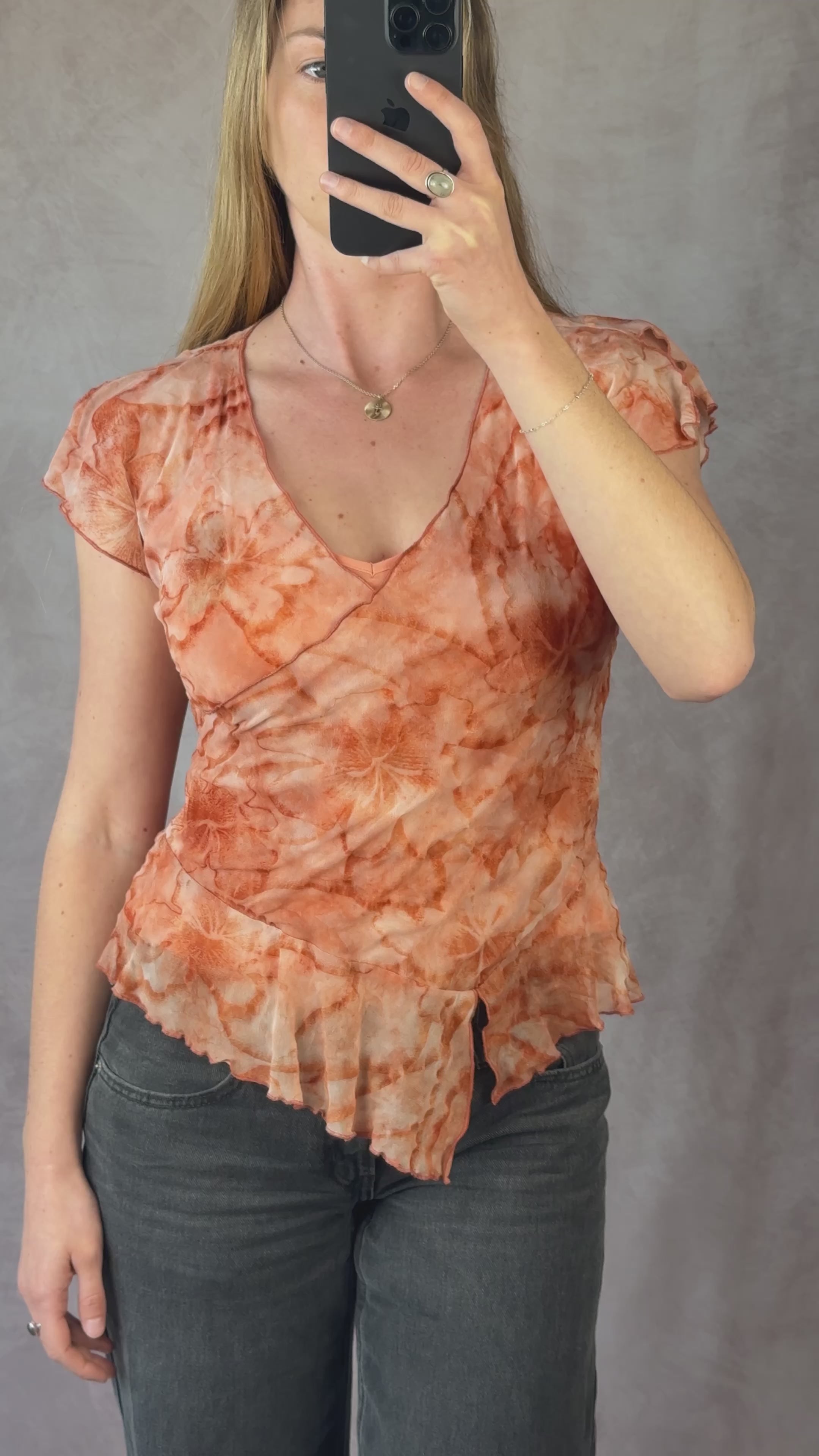 Y2K fairy whimsical orange tie-dye top (L)